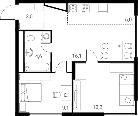 Планировка — Лесная Коллекция, 2-комн., 52 м²