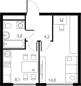 Планировка — Лесная Коллекция, 1-комн., 30 м²