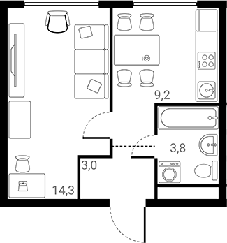 Планировка — Лесная Коллекция, 1-комн., 30 м²