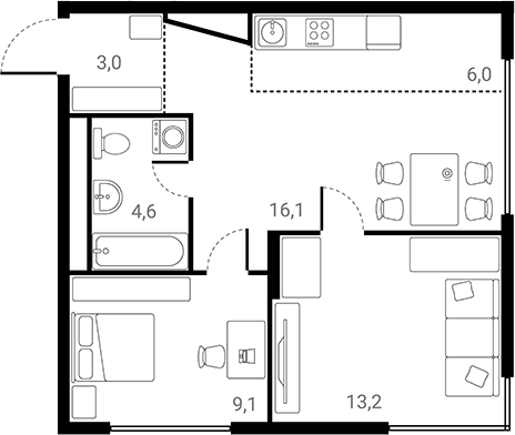 Планировка — Лесная Коллекция, 2-комн., 52 м²