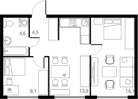 Планировка — Лесная Коллекция, 2-комн., 47 м²