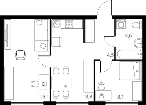 Планировка — Лесная Коллекция, 2-комн., 47 м²