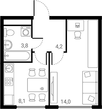Планировка — Лесная Коллекция, 1-комн., 30 м²
