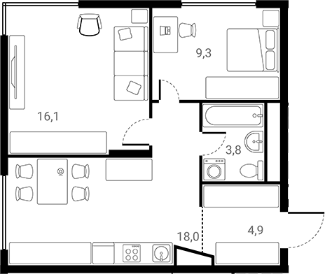 Планировка — Лесная Коллекция, 2-комн., 52 м²
