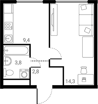 Планировка — Лесная Коллекция, 1-комн., 30 м²