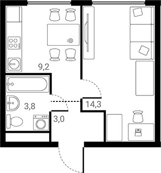 Планировка — Лесная Коллекция, 1-комн., 30 м²