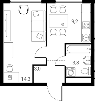 Планировка — Лесная Коллекция, 1-комн., 30 м²