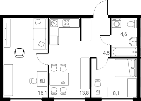 Планировка — Лесная Коллекция, 2-комн., 47 м²