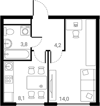 Планировка — Лесная Коллекция, 1-комн., 30 м²
