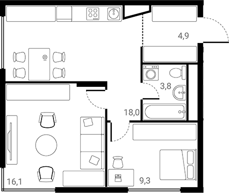 Планировка — Лесная Коллекция, 2-комн., 52 м²