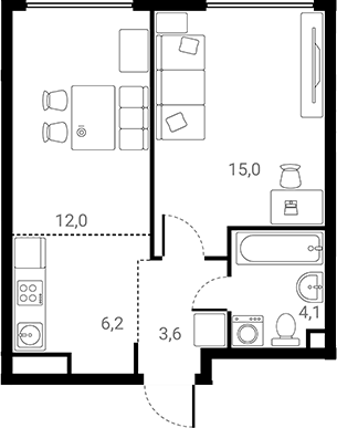 Планировка — Лесная Коллекция, 1-комн., 41 м²