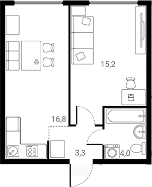 Планировка — Лесная Коллекция, 1-комн., 39 м²