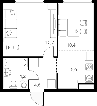 Планировка — Лесная Коллекция, 1-комн., 40 м²