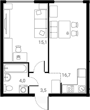 Планировка — Лесная Коллекция, 1-комн., 39 м²