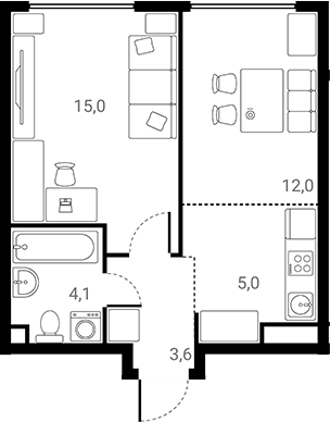 Планировка — Лесная Коллекция, 1-комн., 40 м²