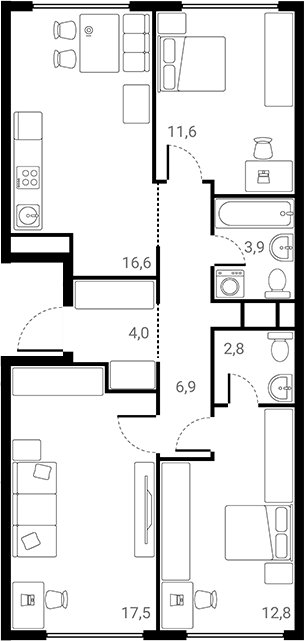 Планировка — Лесная Коллекция, 3-комн., 76 м²