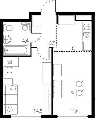 Планировка — Лесная Коллекция, 1-комн., 41 м²
