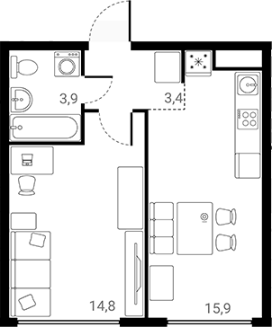 Планировка — Лесная Коллекция, 1-комн., 38 м²