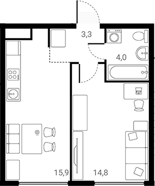 Планировка — Лесная Коллекция, 1-комн., 38 м²