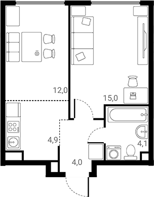 Планировка — Лесная Коллекция, 1-комн., 40 м²