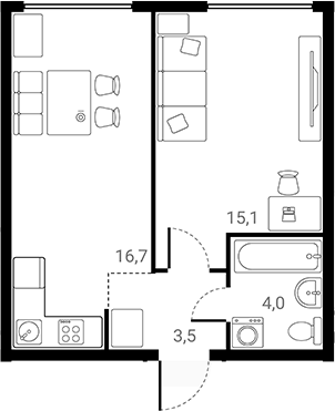 Планировка — Лесная Коллекция, 1-комн., 39 м²