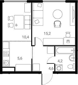 Планировка — Лесная Коллекция, 1-комн., 40 м²
