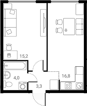 Планировка — Лесная Коллекция, 1-комн., 39 м²