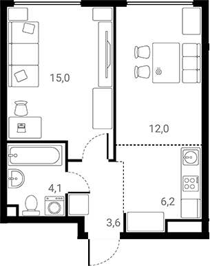 Планировка — Лесная Коллекция, 1-комн., 41 м²