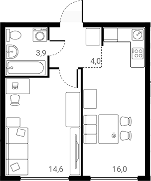 Планировка — Лесная Коллекция, 1-комн., 39 м²