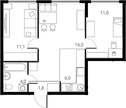 Планировка — Лесная Коллекция, 2-комн., 50 м²