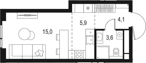 Планировка — Левел Войковская, Студия, 29 м²
