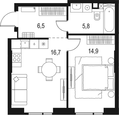Планировка — Левел Войковская, 2-комн., 44 м²