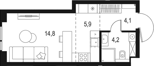 Планировка — Левел Войковская, Студия, 29 м²