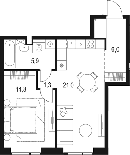 Планировка — Левел Войковская, 2-комн., 49 м²
