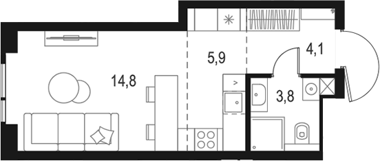 Планировка — Левел Войковская, Студия, 29 м²