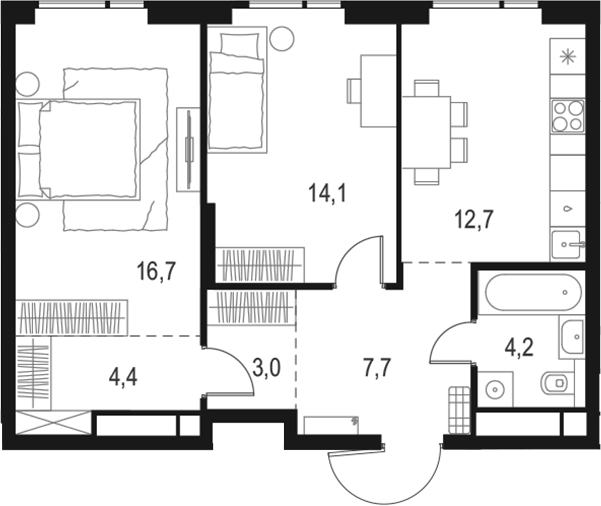 Планировка — Левел Войковская, 2-комн., 63 м²