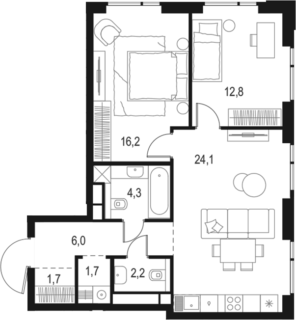 Планировка — Левел Войковская, 3-комн., 69 м²