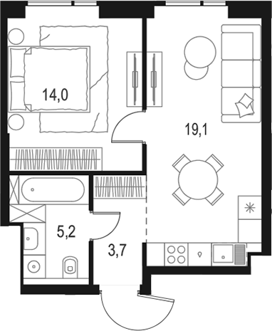 Планировка — Левел Войковская, 2-комн., 42 м²