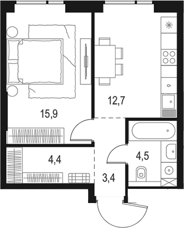 Планировка — Левел Войковская, 1-комн., 41 м²