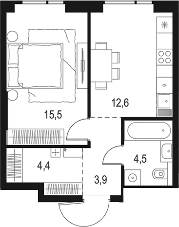 Планировка — Левел Войковская, 1-комн., 41 м²