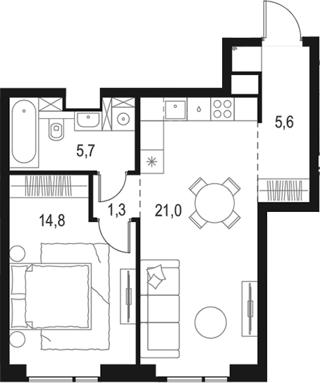Планировка — Левел Войковская, 2-комн., 48 м²