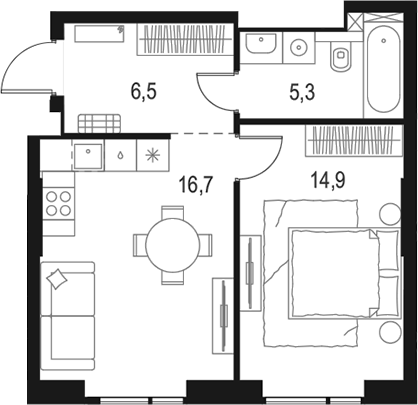 Планировка — Левел Войковская, 2-комн., 43 м²