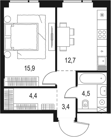 Планировка — Левел Войковская, 1-комн., 41 м²