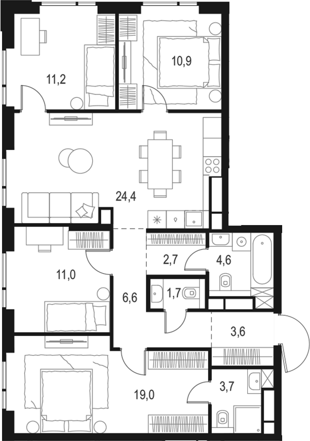 Планировка — Левел Войковская, 5-комн., 99 м²