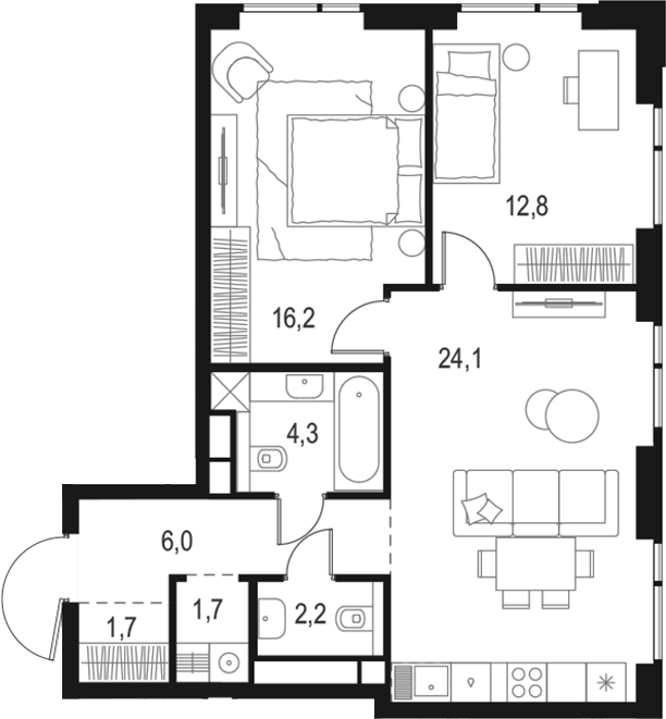 Планировка — Левел Войковская, 3-комн., 69 м²