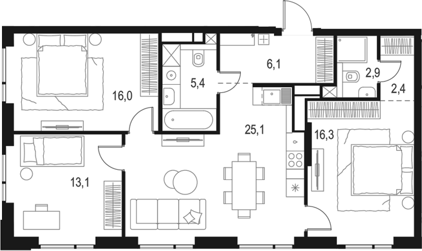 Планировка — Левел Войковская, 4-комн., 87 м²