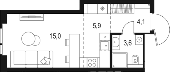 Планировка — Левел Войковская, Студия, 29 м²