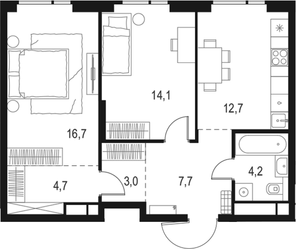 Планировка — Левел Войковская, 2-комн., 63 м²