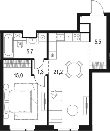 Планировка — Левел Войковская, 2-комн., 49 м²