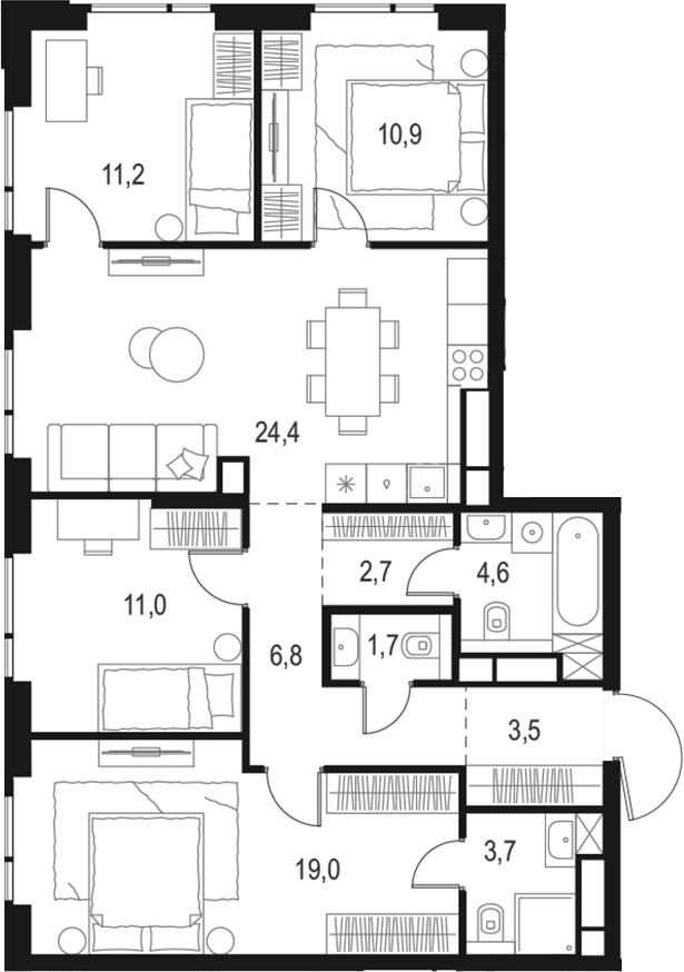 Планировка — Левел Войковская, 5-комн., 100 м²